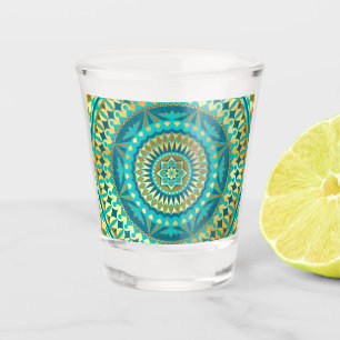 Blaue Gold-Fantasy-Mandala Schnapsglas