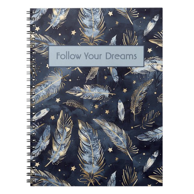 Blaue Gold Federn Sterne Notizblock (Vorderseite)
