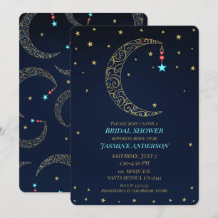 Blaue Gold-Filigran-Mond-Himmelhochzeit Einladung