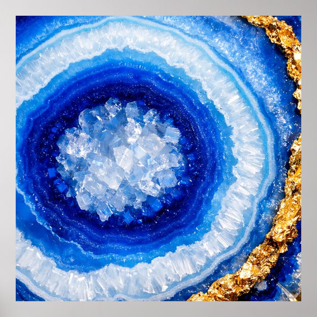 Blaue Gold-Geode Harzmuster Poster (Vorne)