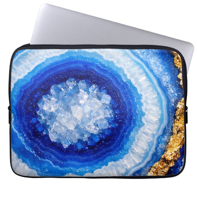 Blaue Gold-Geode-Harzstruktur Laptopschutzhülle (Vorderseite)