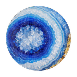 Blaue Gold-Geode-Harzstruktur Schneidebrett