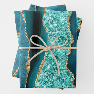 Blaue Gold Glitter-Geschenkpapierbögen Geschenkpapier Set