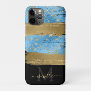 Blaue Gold Glitter-Schrift Monogrammiert Case-Mate iPhone Hülle