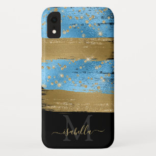 Blaue Gold Glitter Schrift Monogrammiert Case-Mate iPhone Hülle
