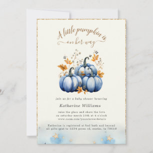 Blaue Gold-Kürbis-Herbst-Baby-Shower-Einladung Einladung