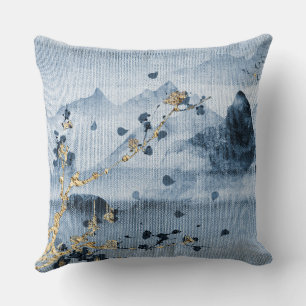 Blaue Gold Landschaft Gewebe Texturierte Pilze Kissen