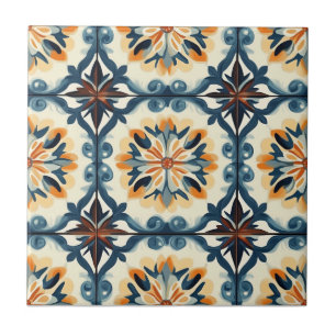 Blaue Gold Orange und Braune Muster Keramikfliese