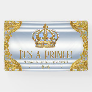 Blaue Gold Prinz Baby Shower Banner