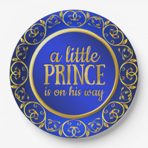 Blaue Gold Prinz Jungen Baby Shower Papier Teller