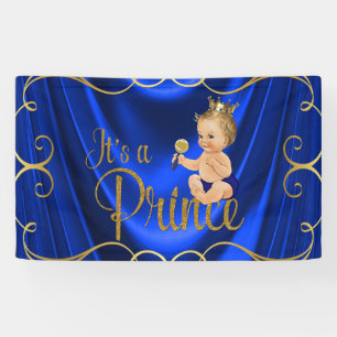 Blaue Gold Satin Wirbel Prinz Baby Shower Banner