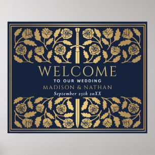 Blaue Gold-Schwert Königliche Hochzeits-Willkommen Poster