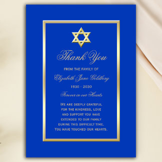 Blaue Gold Star jüdische Dankes- und Beileidskarte Mitteilungskarte