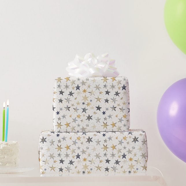 Blaue Gold Sterne Geburtstag Geschenkpapier (Partygeschenke)