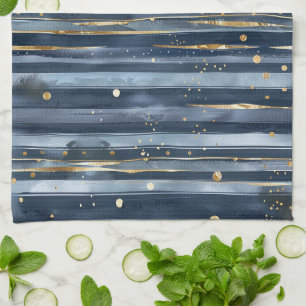 Blaue Gold Streifen Punkte Geschirrtuch