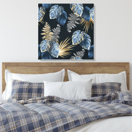 Blaue Gold-Tropen-Palmblatt-Muster-Kunst Leinwanddruck