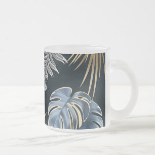 Blaue Gold-Tropen-Palmblatt-Muster-Kunst Mattglastasse
