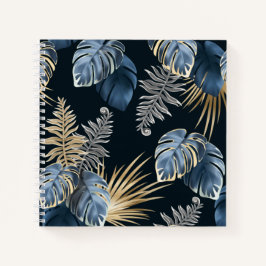 Blaue Gold-Tropen-Palmblatt-Muster-Kunst Notizbuch