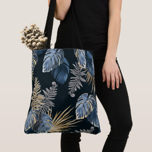 Blaue Gold-Tropen-Palmblatt-Muster-Kunst Tasche