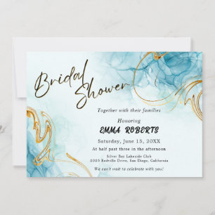 Blaue Gold- und Weiße Elegante Aquarell-Hochzeitsb Einladung