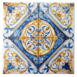 Blaue Gold- und Weiße Talavera-Azulejo-Optik-Flies Fliese