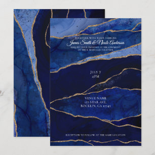 Blaue & Goldene Achat Moderne Glamour Minimal Hoch Einladung