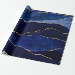Blaue & Goldene Achat Moderne Glamour Minimal Hoch Geschenkpapier