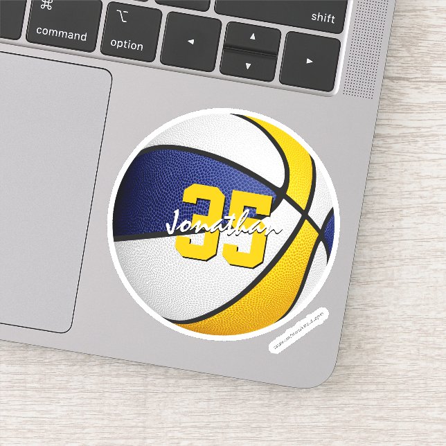 Blaue goldene Basketball-Mannschaftsfarbe Name Aufkleber (Detail)