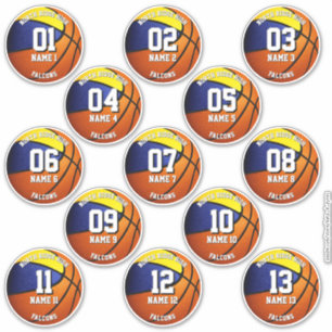 Blaue goldene Basketballmannschaft: 13 Spielername Aufkleber