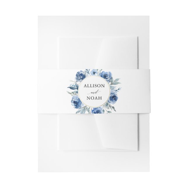 Blaue goldene Blütenfarbe Moderne Hochzeit Einladungsbanderole (Vorderseite Beispiel)