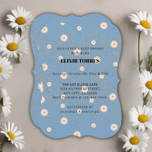 Blaue Goldene Daisy Glitter Glow Baby Shower Einladung