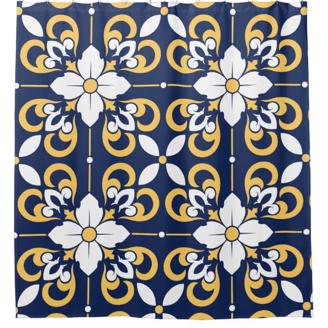 Blaue goldene geometrische dekorative marokkanisch duschvorhang (Vorderseite)