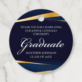 Blaue goldene geometrische formale Graduierungspar Geschenkanhänger