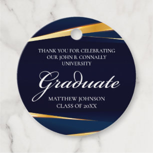 Blaue goldene geometrische formale Graduierungspar Geschenkanhänger