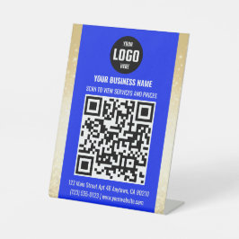 Blaue & Goldene Geschäft QR-Code-Ständer-Schild Sockelschild