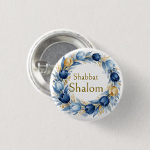 Blaue Goldene Girlande, Shabbat Shalom Aquarell Gl