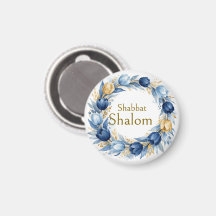 Blaue Goldene Girlande, Shabbat Shalom Aquarell Gl