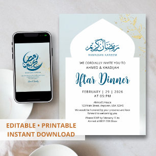 Blaue Goldene Glanz-Iftar-Abendessen-Einladung Einladung