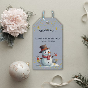 Blaue & Goldene Kleine Schneeflocken Schneemann Ba Geschenkanhänger