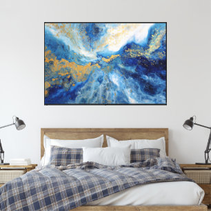 Blaue & Goldene Kosmische Wirbel-Abstrakte Kunst Leinwanddruck