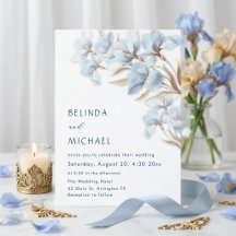 Blaue Goldene Künstlerische Blumen Einladung