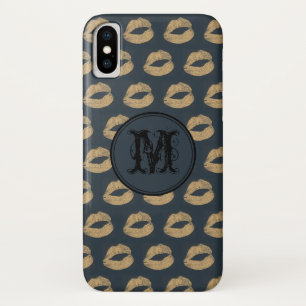 Blaue goldene Lippen Gothic Personalisiert Monogra Case-Mate iPhone Hülle