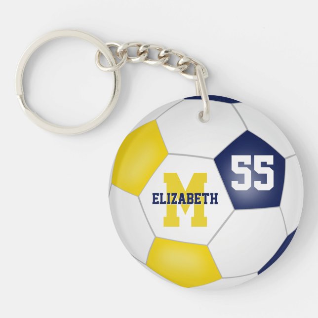 Blaue goldene Schulfarben Fußball-Tasche Schlüsselanhänger (Vorderseite)