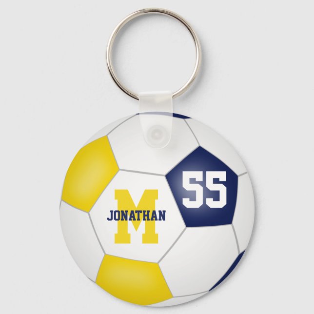 Blaue goldene Schulfarben Jungs Fußball Schlüsselanhänger (Vorderseite)