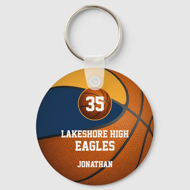 Blaue goldene Schulmannschaft färbt Basketball Schlüsselanhänger (Vorderseite)