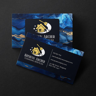 Blaue Goldene Schwarze Marmor-Hausreinigung-Hauswi Visitenkarte