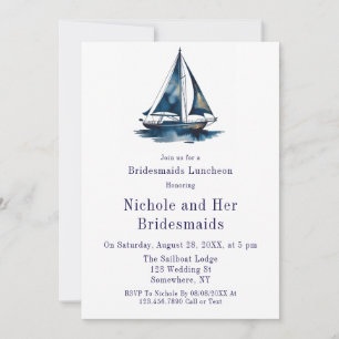 Blaue & Goldene Segelboot Nautical Junggesellinnen Einladung