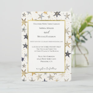 Blaue Goldene Silberne Sterne Hochzeit Einladung
