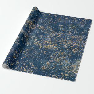 Blaue & Goldene Sprenkel-Glamour Moderne Geschenkpapier