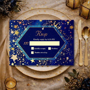 Blaue goldene sternenklare Nacht himmlische magisc RSVP Karte